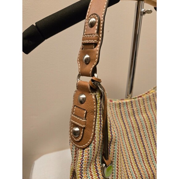 Fossil Canvas & Leather Trim Striped Woven Multicolor Hobo Handbag - Picture 2 of 10